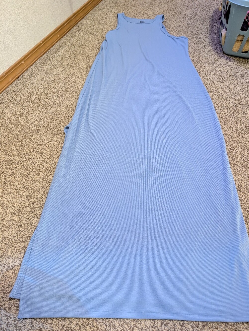 SO Light Blue Ribbed Tank Maxi Dress